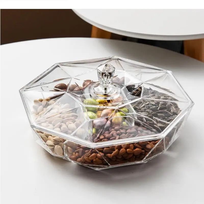 Transparent Plastic Dried Fruit Box with Cover 5 Grids Snack Tray Candy Snacks Platter Plate Storage Organizer