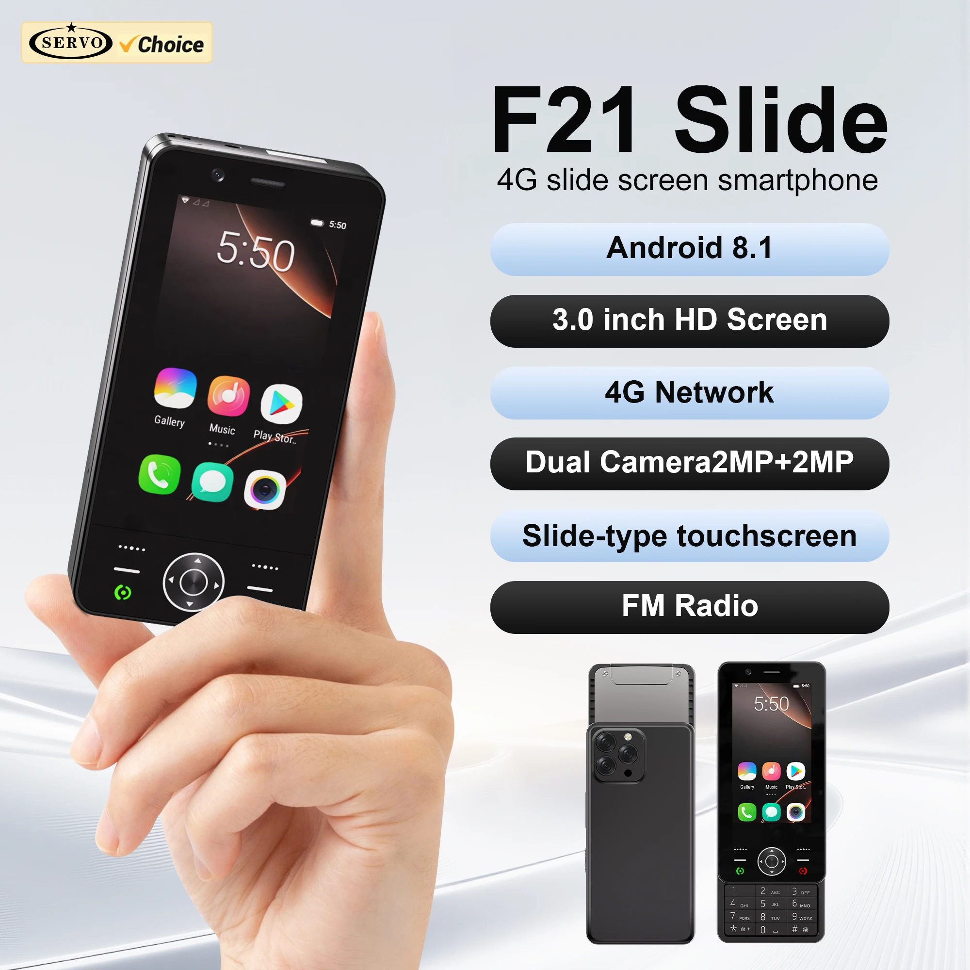 SERVO F21 Slide 4G Touch Smartphone Android OS 2GB+16GB Google Play WiFi FM Radio 3.0