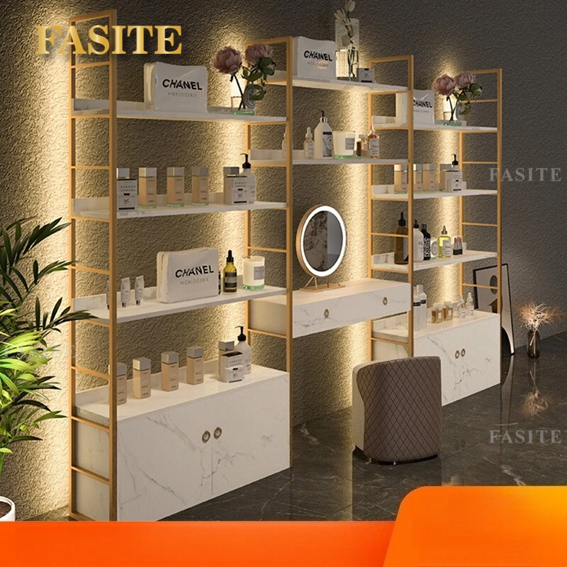 

Skin care product shelf shelf Cosmetics display cabinet Product display cabinet Display rack with lamp and mirror