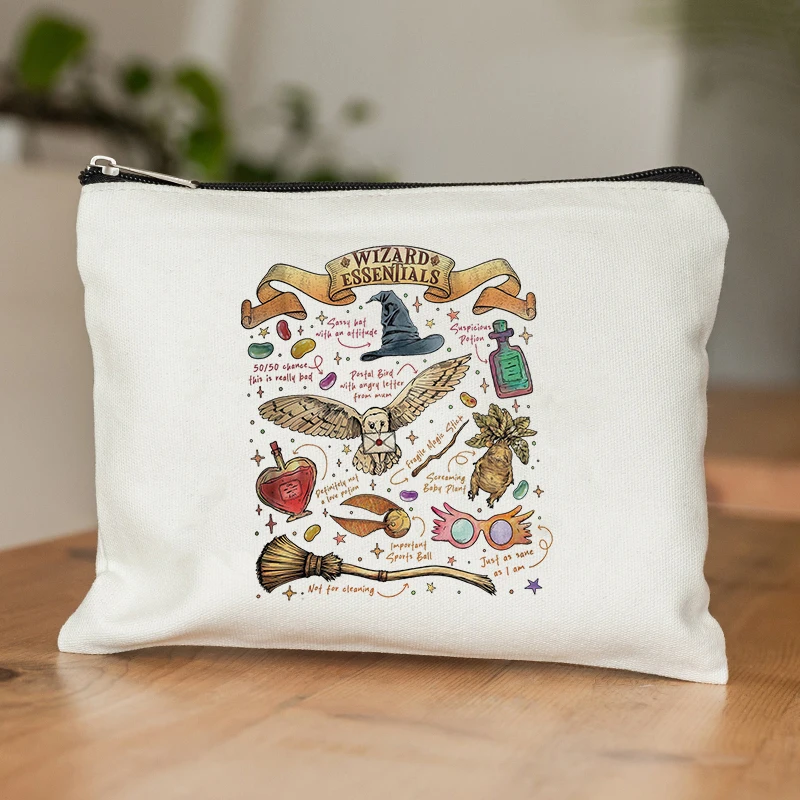 

Wizard Essentials Pattern Makeup Bag Travel Toilet Storage Zipper Organizer Cosmetic Pouch for Makeup Case Halloween Fall Season