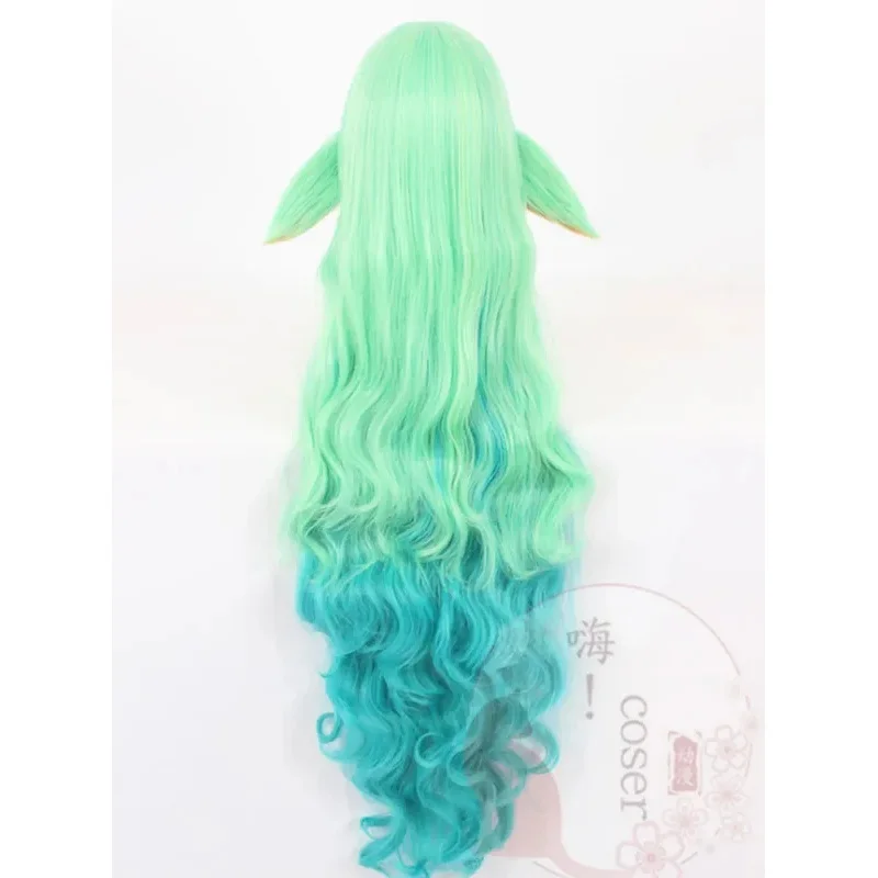 لعبة LOL المرأة سوراكا شعر مستعار تأثيري ستار جارديان الأخضر شعر مستعار تأثيري وآذان