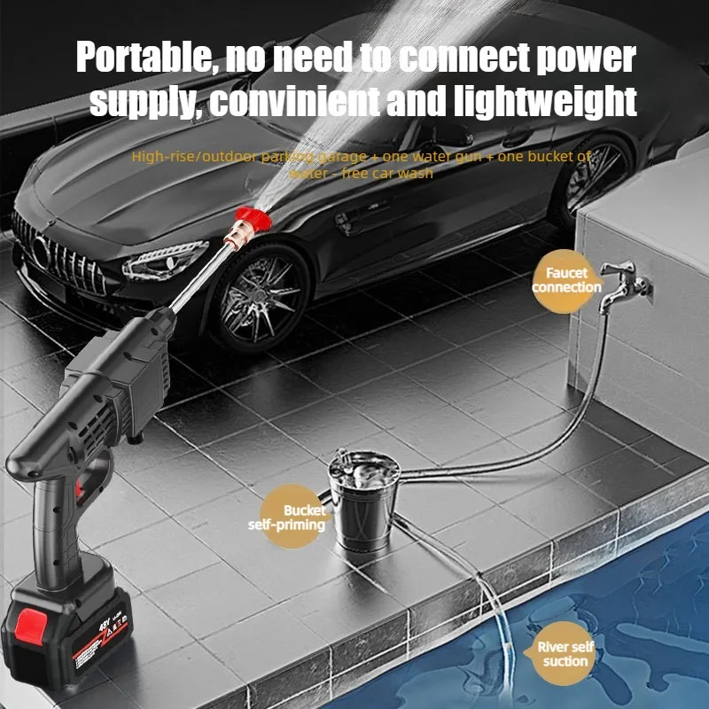 Wireless High Pressure Car Wash Gun Rechargeable Lithium Battery Portable Power Washer for Vehicle Cleaning Garden Irrigation