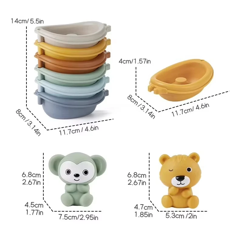 ألعاب حمام الطفل التراص القوارب العائمة لطيف الحيوانات لينة إصبع الدمى مجموعة لعب للأطفال الحمام حوض استحمام الطفل لعب المياه اللعب