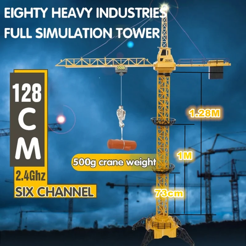 Remote Control Construction Crane 6CH 2.4G Free Assembly Tower Rotation 680° RC Tower Crane Toy For Kids Birthday Gift