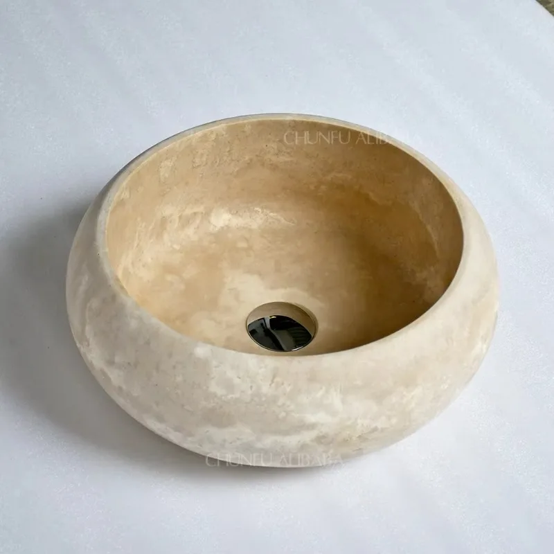Modern style travertine cave stone bathroom sink can be customized with a polished finish vanity basin