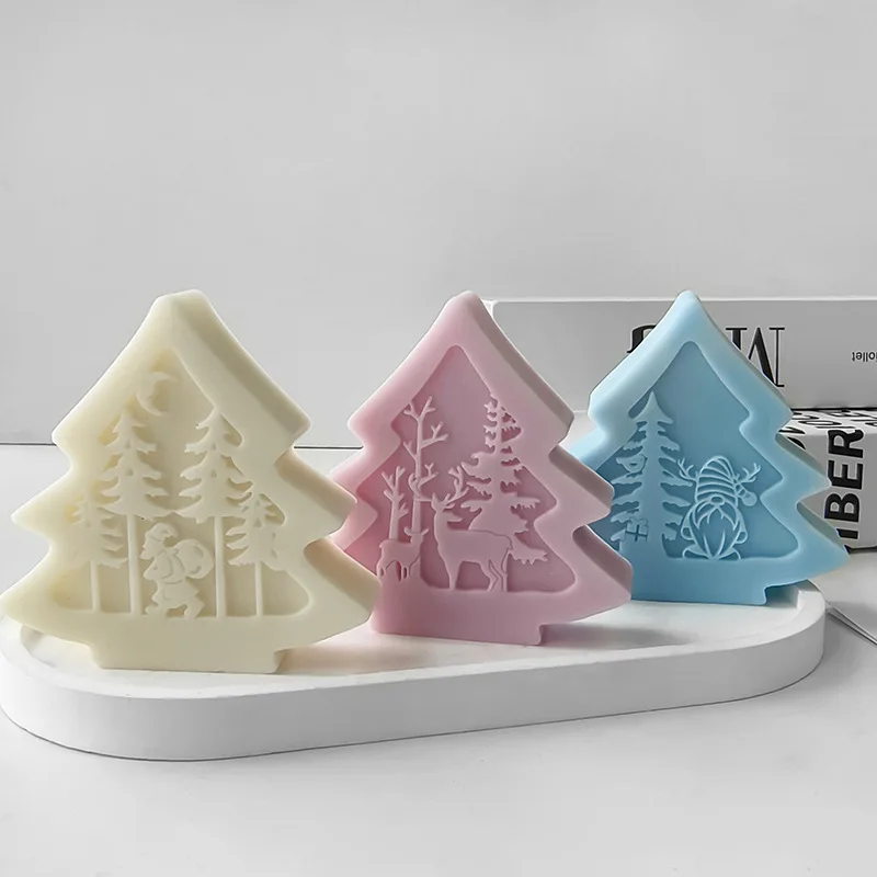 Stampo per albero di natale 3D stampo per candela per aromaterapia con alce di babbo natale stampi in Silicone per ornamenti di sapone fatti a mano