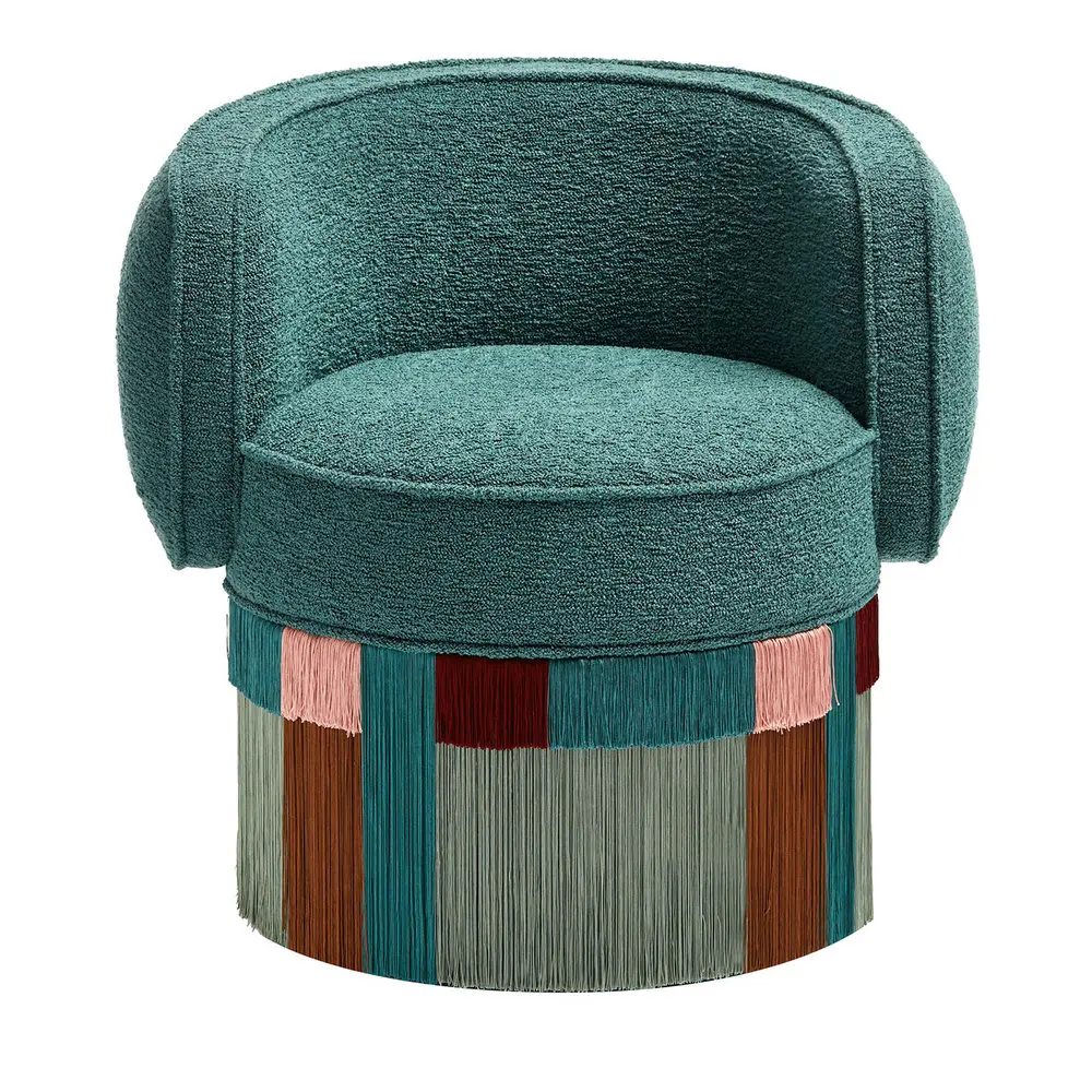 #Luxury Modern Italian Designer Living Room Swivel Club Armchair with Decorative Fringes Tassel Velvet Accent Chair for Bedroom