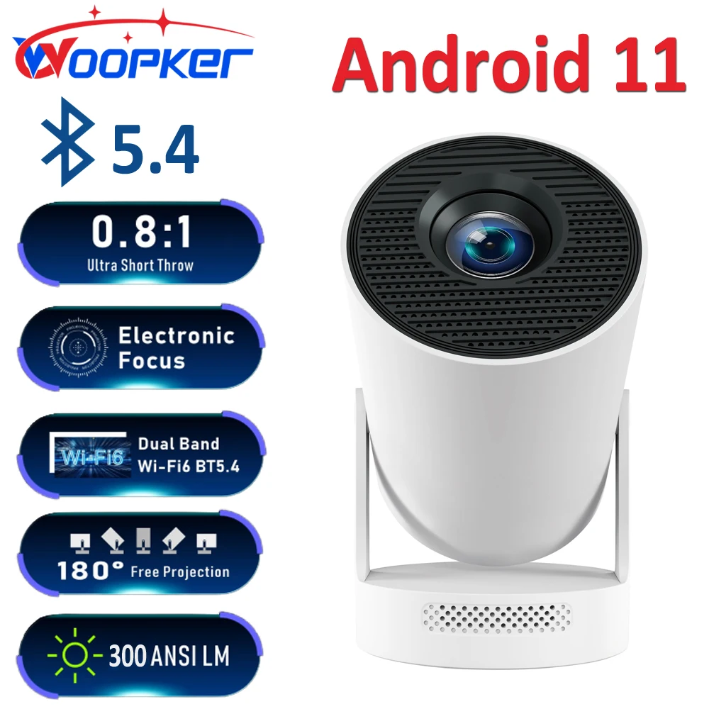 

WOOPKER Projector HY300 Plus 4K 1280x720P Android11 300ANSI Allwinner H713 Wifi6 Blurtooth5.4 Home Theater Cinema Mini Projector