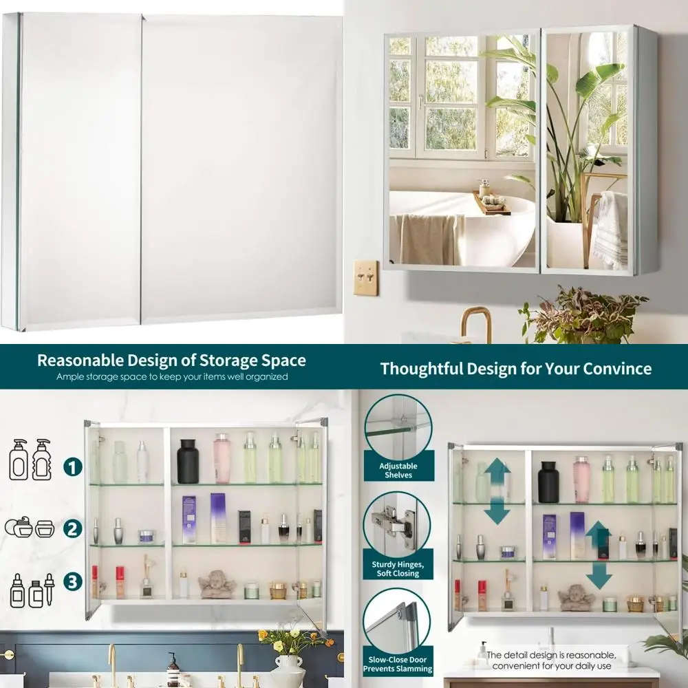 خزانة طبية من الألومنيوم مقاس 30 × 26 مع مرآة وأرفف قابلة للتعديل للحمام #1