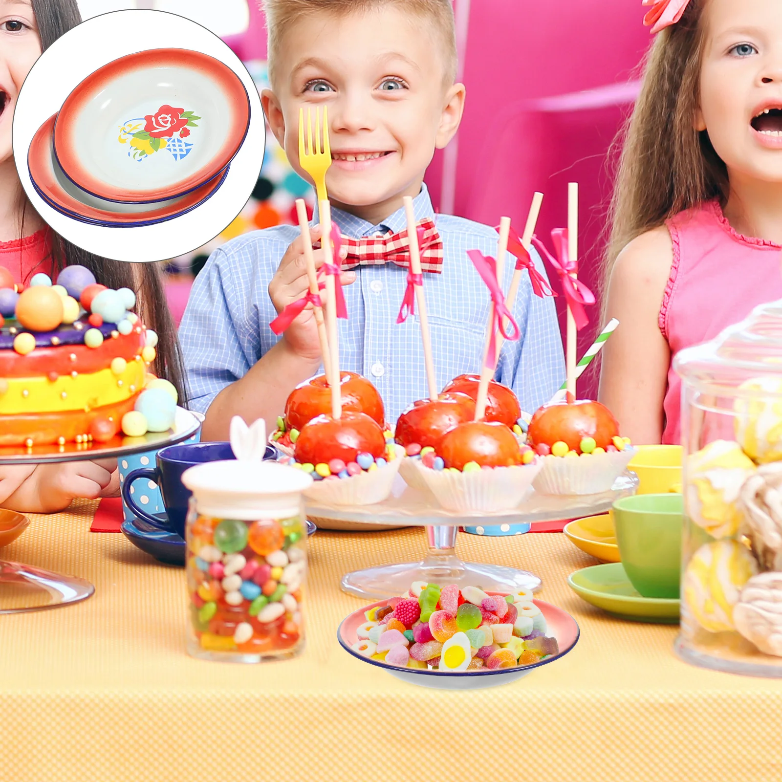 

3 Pcs Enamel Serving Platter Retro Dish Plate Vintage Decor Dishes China Enamelware Dinner