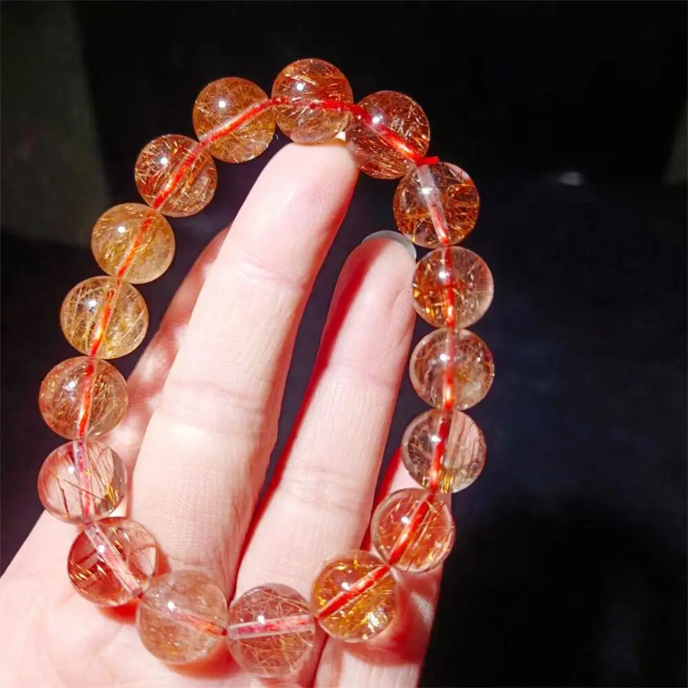 12mm Natural Red Copper Rutilated Bracelet Fashion Crystal Quartz Gemstone Jewelry Reiki Healing Gift For Women 1pcs