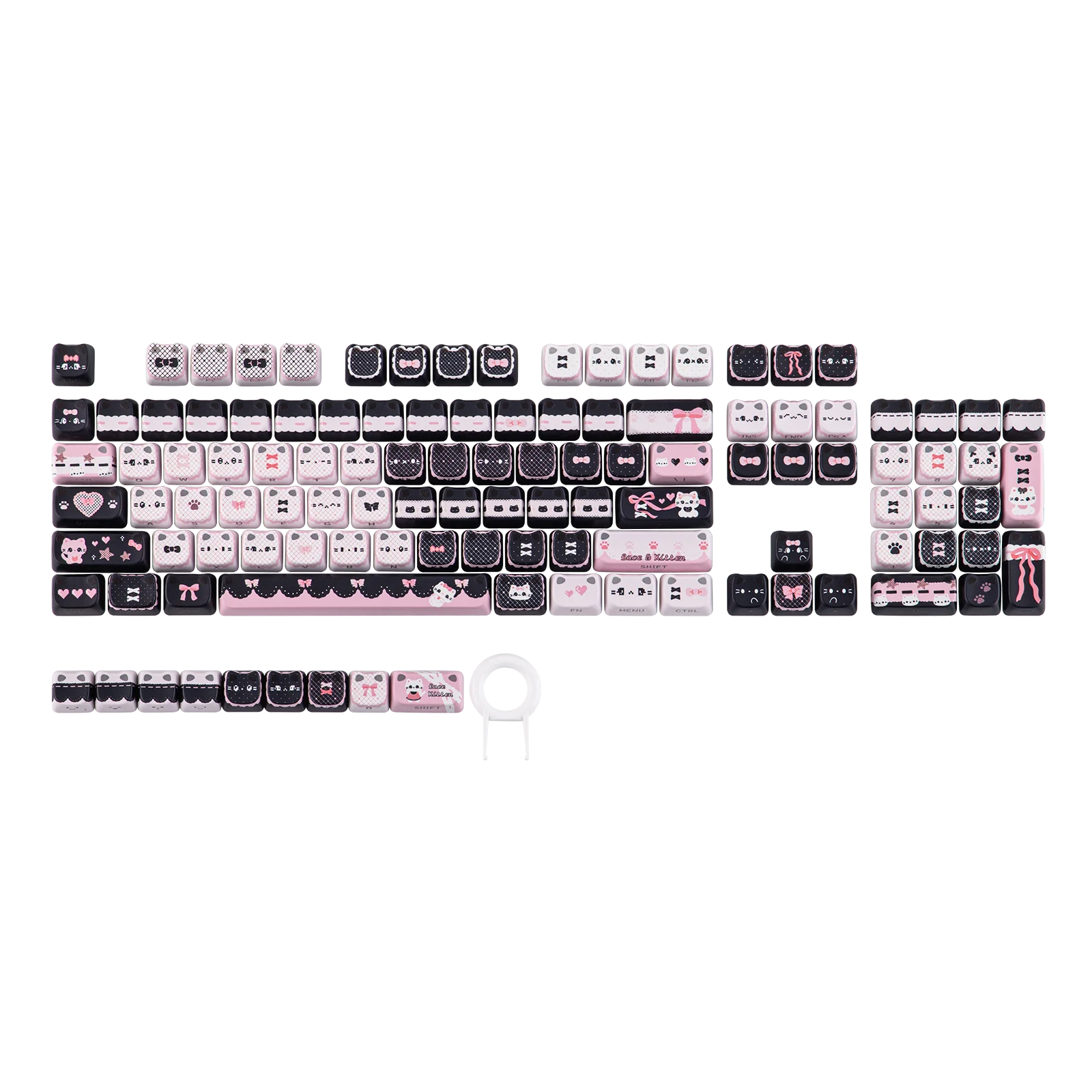 KiiBOOM Pink Meow / Meow Bow Keycap Set 113-Key MAO Profile Double-Shot ABS+PC Material Cute Cat Keycaps for Mechanical Keyboard