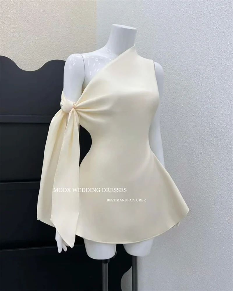 MODX Simple Chiffon One Shoulder Prom Dresses Strapless Lace Up Mini Evening Gowns Formal Prom Party Dresses Customized