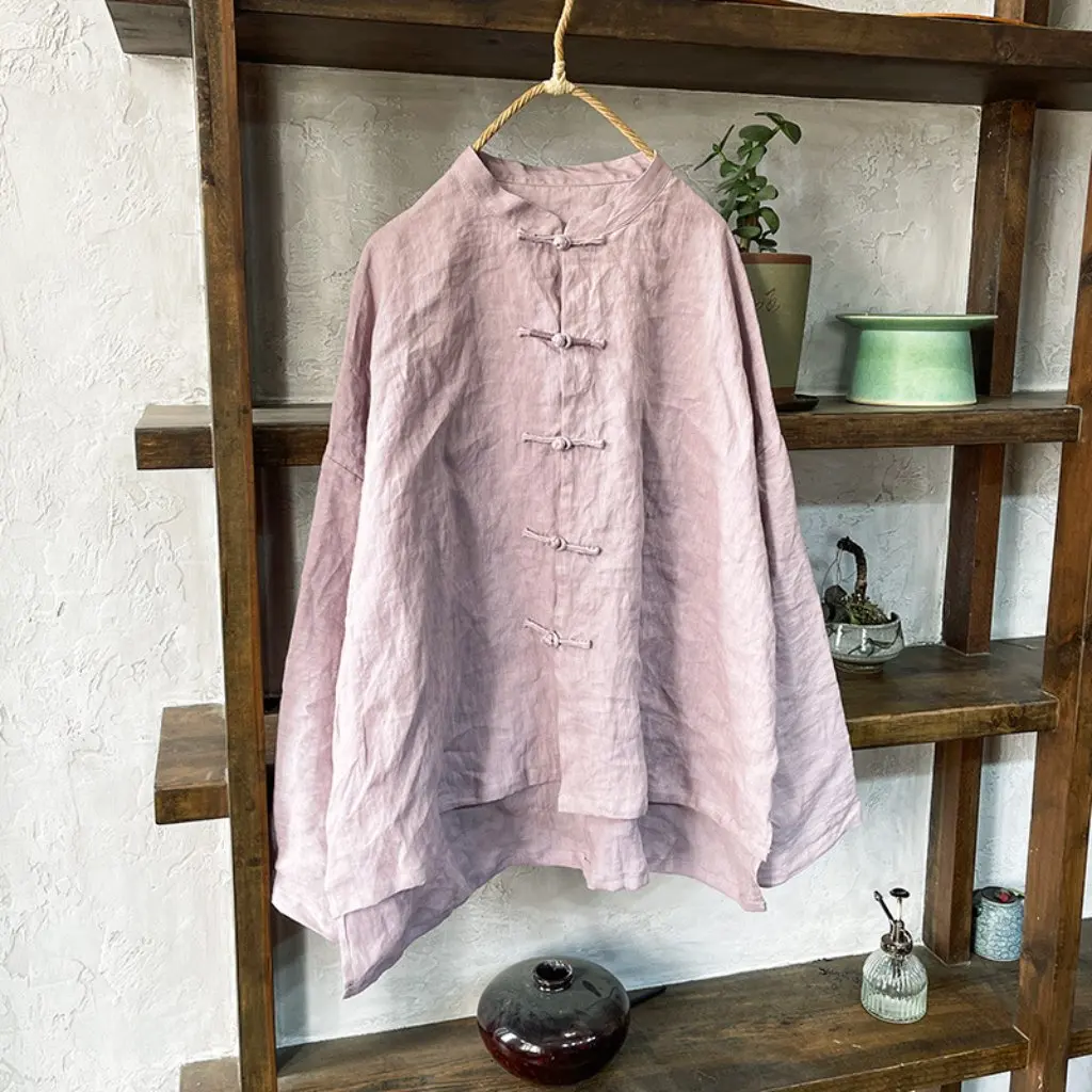 

Women's Retro Chinese National Style Ramie Cotton Linen Shirt Artistic Top Small Fit Big Size Women's Clothing