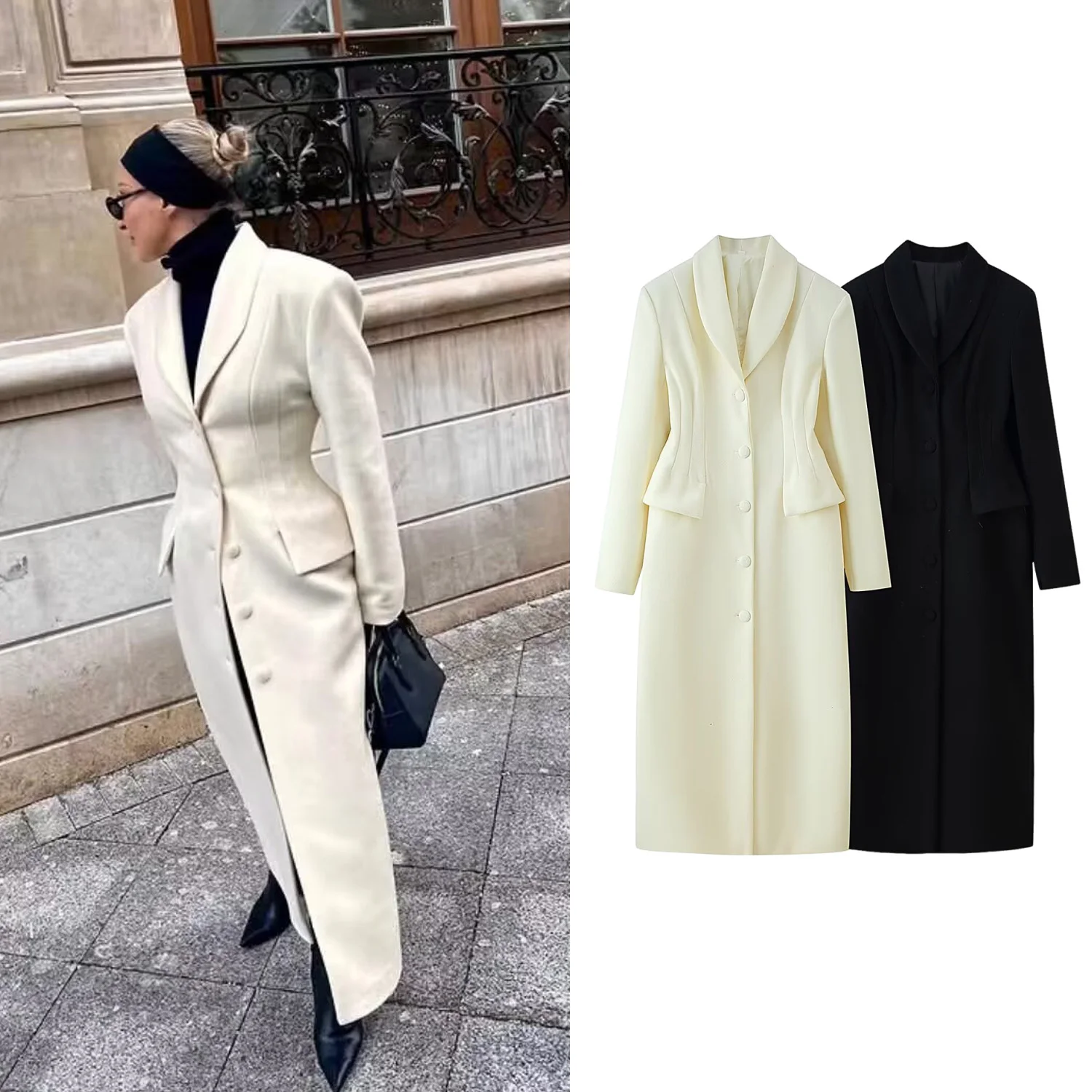 

Women Button Elegant Long Blazer Woolen Overcoat Female V-Neck Long Sleeve Slim Fit Jacket Autumn Winter Lady Solid Outwear