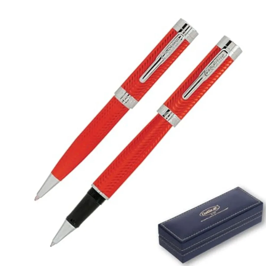 

Herringbone Signature Pen Set Red Rollerball + Ballpoint with Standard Refills Luxury Writing Gift Set for Collectors Professio