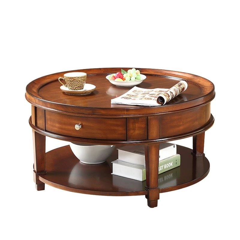 

American solid wood round coffee table, neoclassical retro teak coffee table round table small apartment coffee tablecustomized