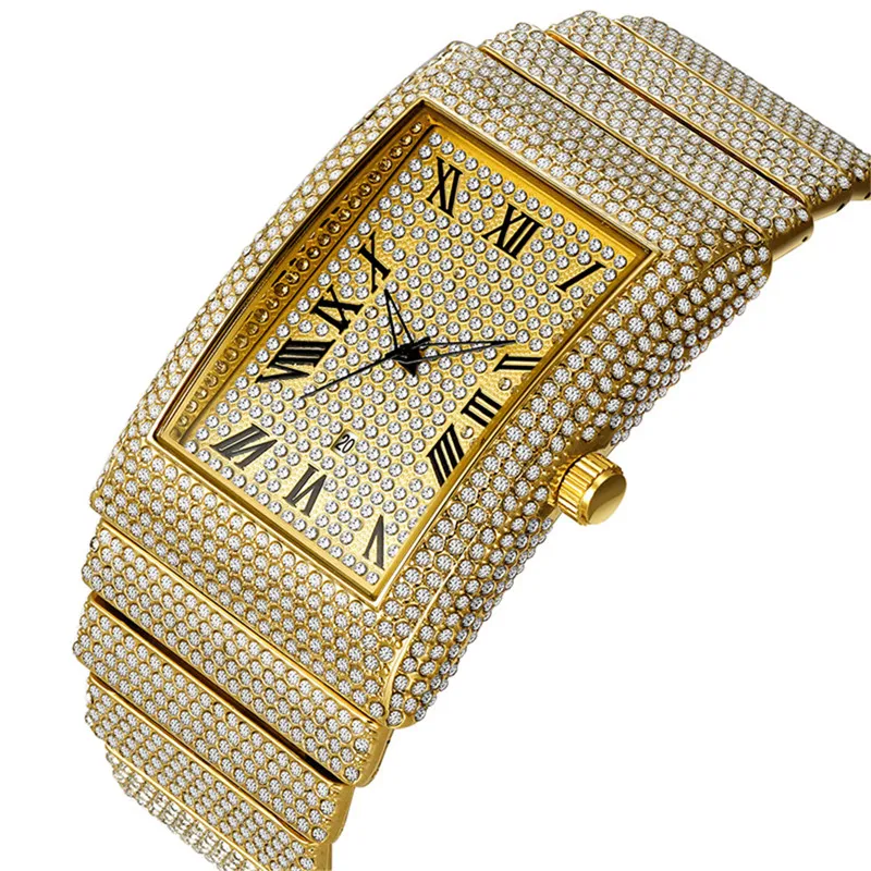 Genuine Big Brand Designer Watches For Men Fashion Casual Alloy Hip Hop Diamond Luxury Golden Date Quartz Watch Montre Homme