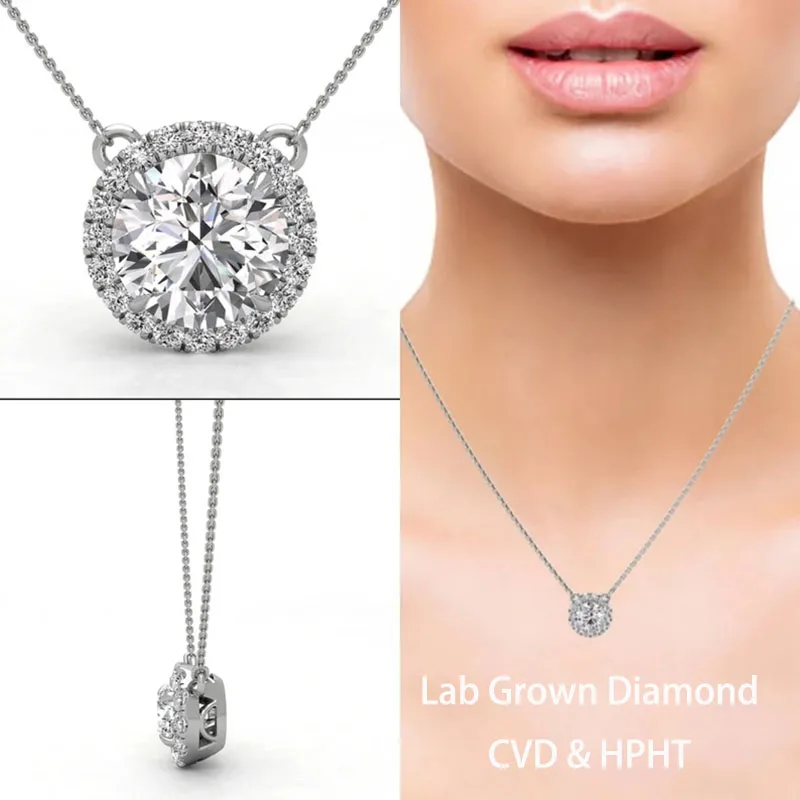 2.20 Ctw F / VS VVS Lab Grown Diamond  Pendant Necklace 14K Gold Chain Pendant Gifts For Mom Gifts For Wife
