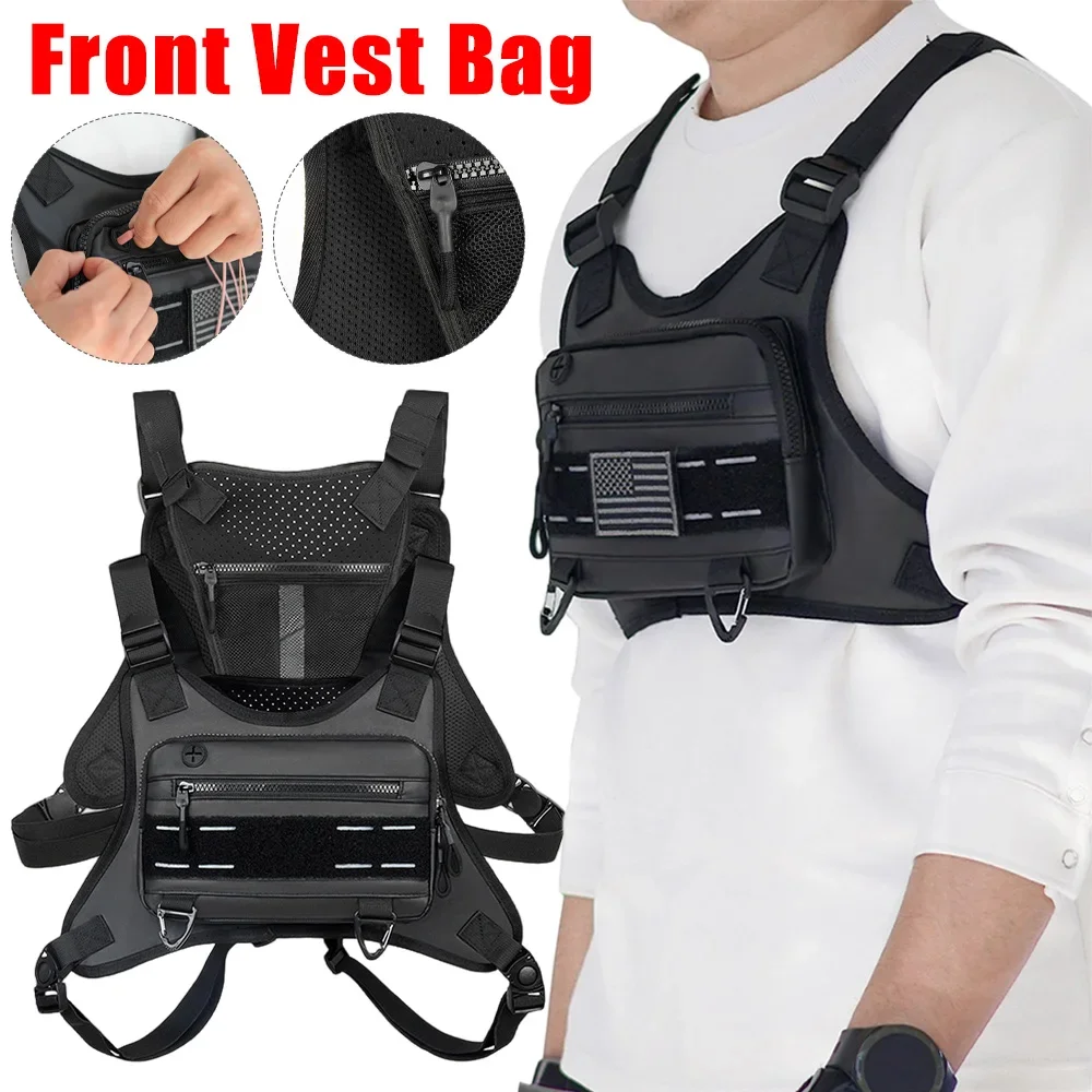 Saco de peito esportivo frente pacote de peito correndo colete saco com bolso anti-roubo saco de peito para homens mulheres hip hop streetwear colete sacos