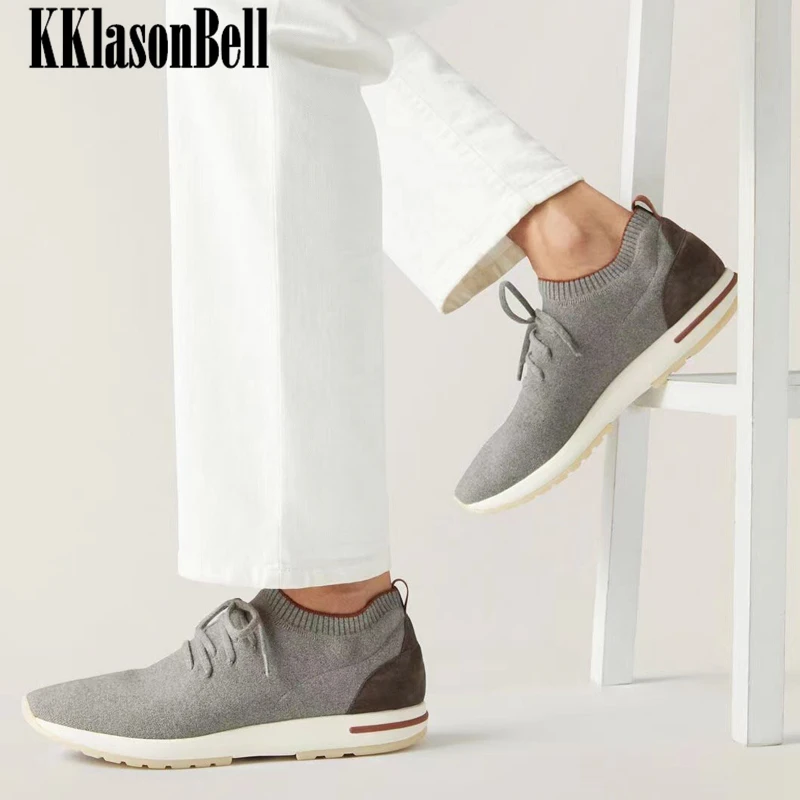 12.19 KKlasonBell Men\'s Wool Knitted Casual Shoes Lace-Up Breathable Comfortable Sneakers