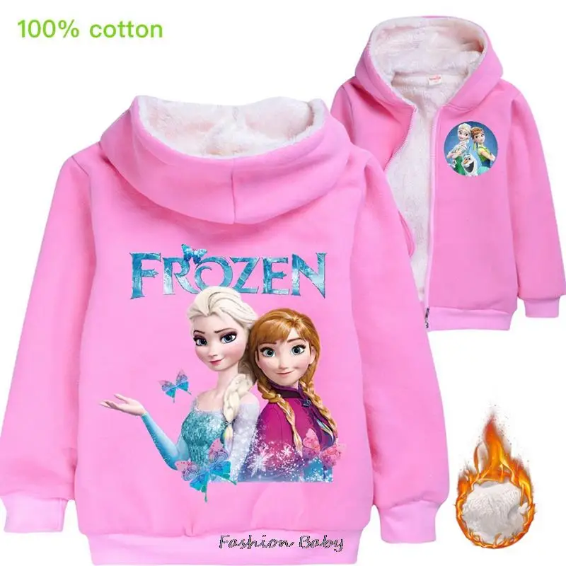 Girl\'s Fall Keep Warm Hooded Frozen Elsa Children\'s Clothing Cardigan Zipper Thick Jacket Girls Coat Anime Hooded Sweater