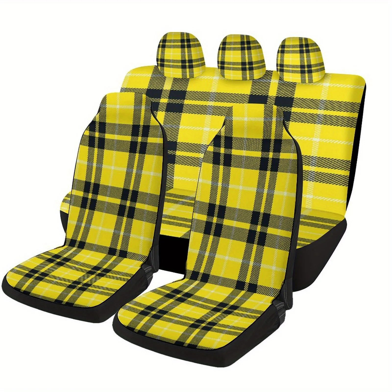 

Yellow Plaid Pattern Designed Car Seat Cover Set For Most Cars, Trendy High-quality Car Seat Protector Covers Full Set, Universa