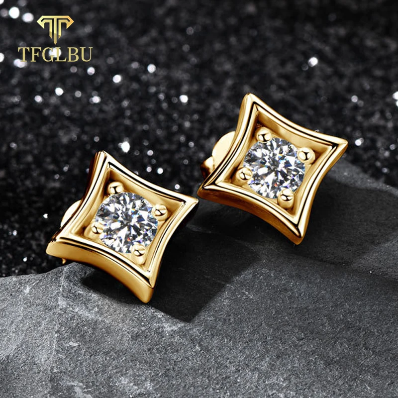 

TFGLBU New 1CTTW Round Cut Stud Earrings for Women/men Cool Hip Hop 18k Gold Plated Sterling Silver Diamond Ear Fine Jewelry