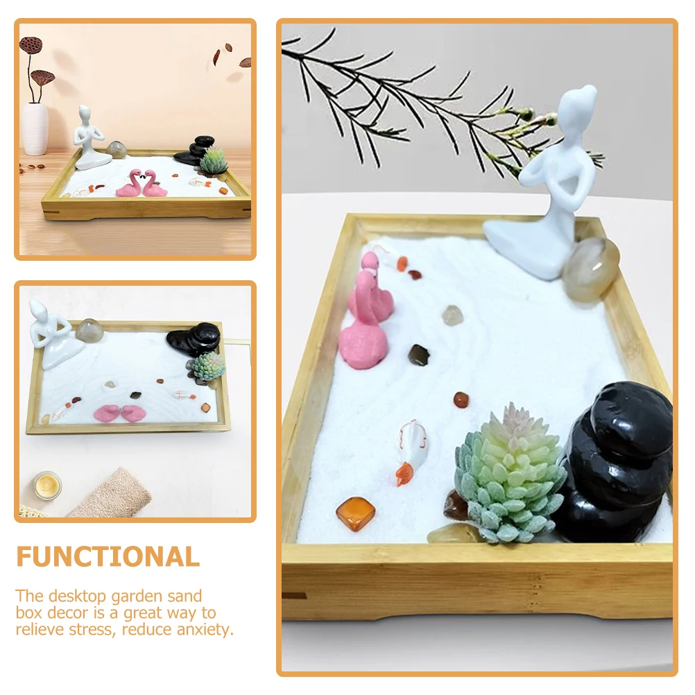 

1 set Bamboo Zen Kit Handmade Sandbox Decor for Desk Home Office Mini Landscape Office Decor Adornment Rock Sculpture