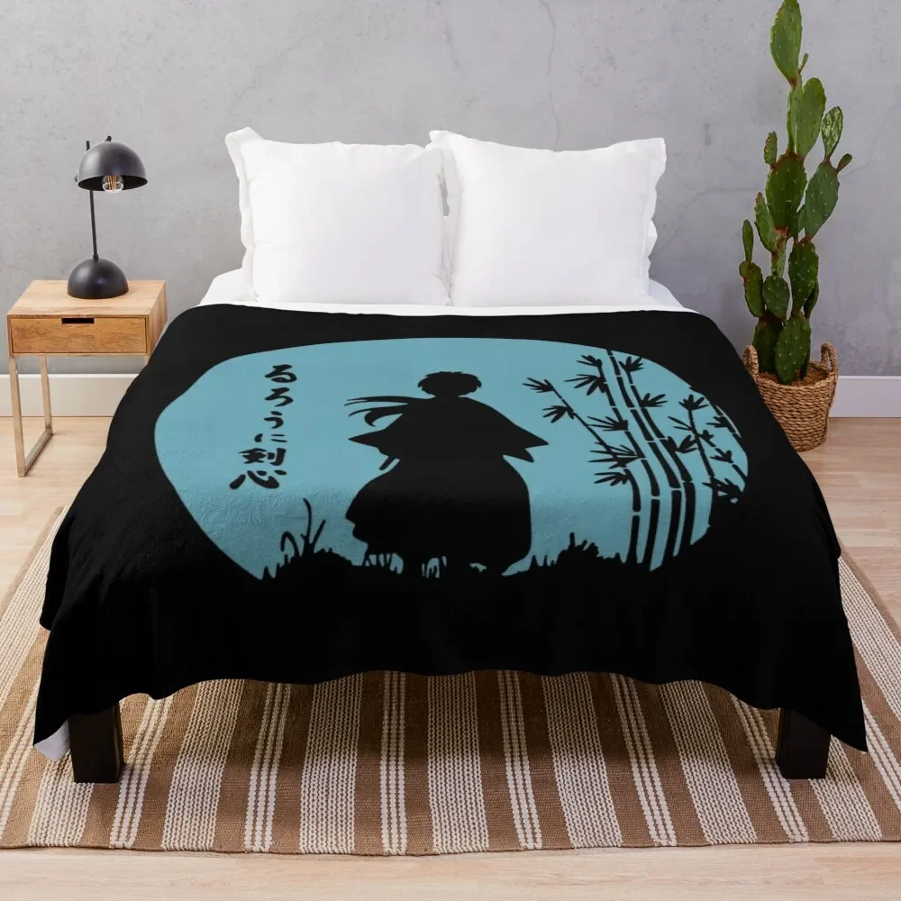 

Rurouni Kenshin Retro Vintage Blue -Tshirt Throw Blanket Moving Hair Decorative Beds Camping Blankets