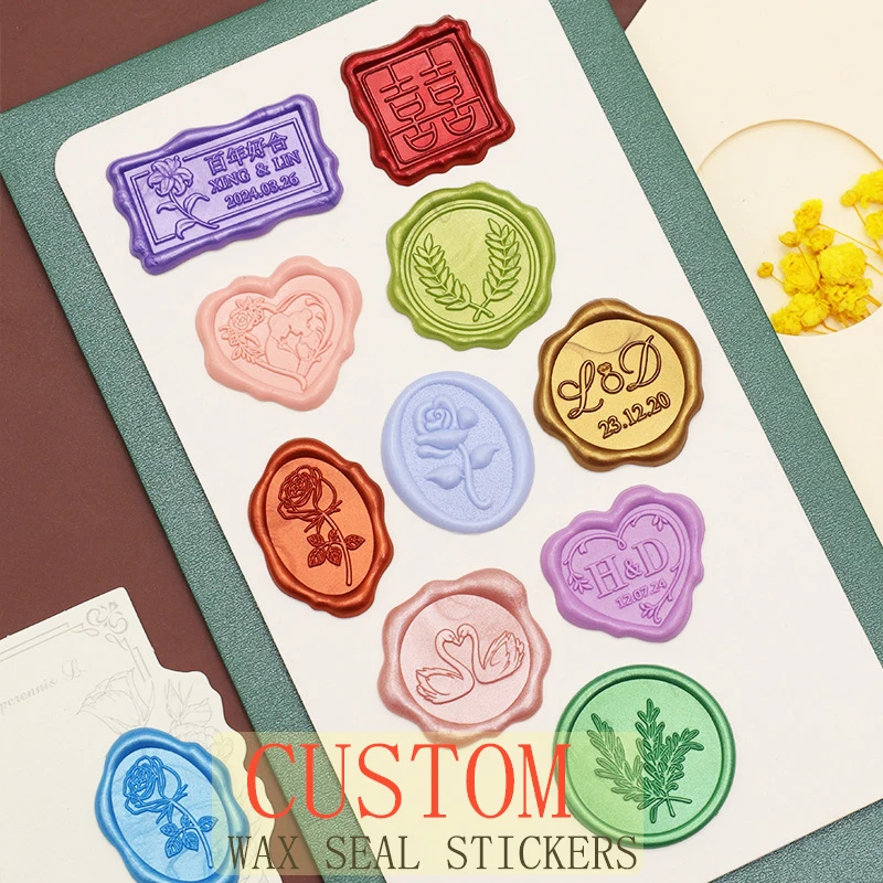 

200pcs Customized LOGO Wax Seal Stickers, 101 color options, 30mm Personalized Self adhesive wax sticker, Wedding Supplies, for