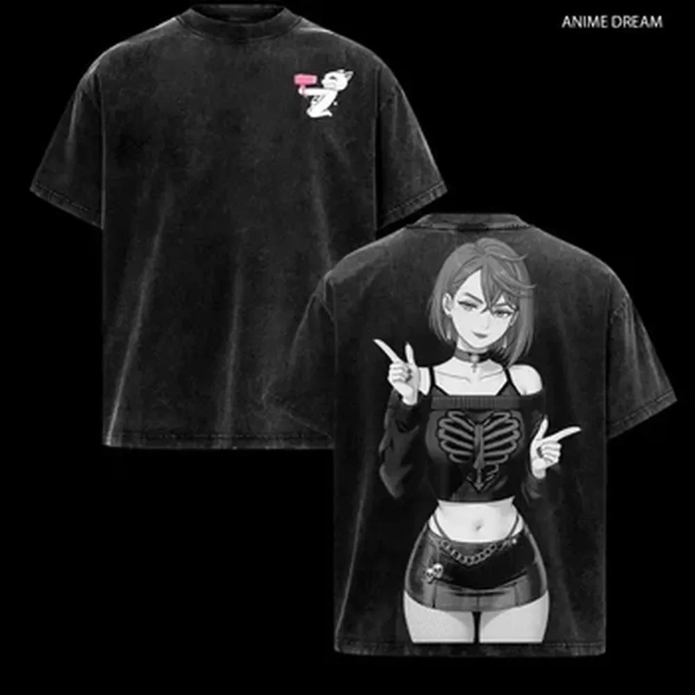 Camiseta DAN DA DAN Ayase Momo para hombre, ropa con estampado de Anime Kawaii, camiseta Vintage lavada, camisetas de algodón de gran tamaño, ropa de calle