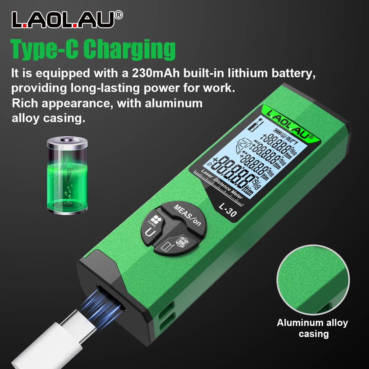 Laser Meter Distance Rechargeable 30m 50m Digital Tape Measure Aluminum Alloy Range Finder Handheld Laser Meter Measuring Tools