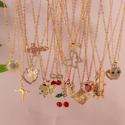 Aihua Gold Color Y2K Crystal Animal Heart Necklace Kpop Clavicle Chain Necklaces for Women Girls New Trend Party Jewelry Gifts