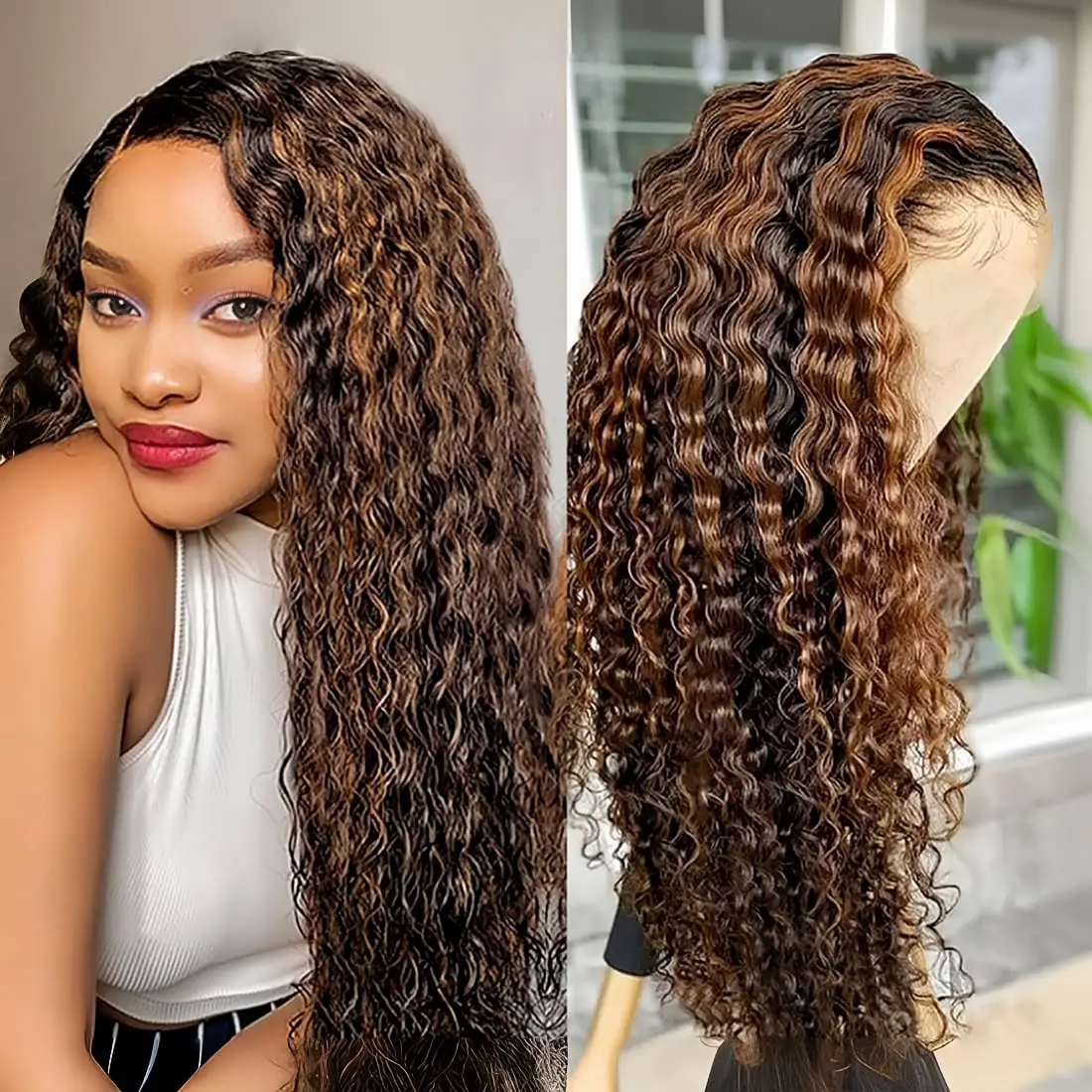 

Highlight Lace Front Wig Human Hair Pre Plucked Pre Cut Ombre Wig 1b/30 180% Density 5x5 Curly Human Hair Natural Hairline
