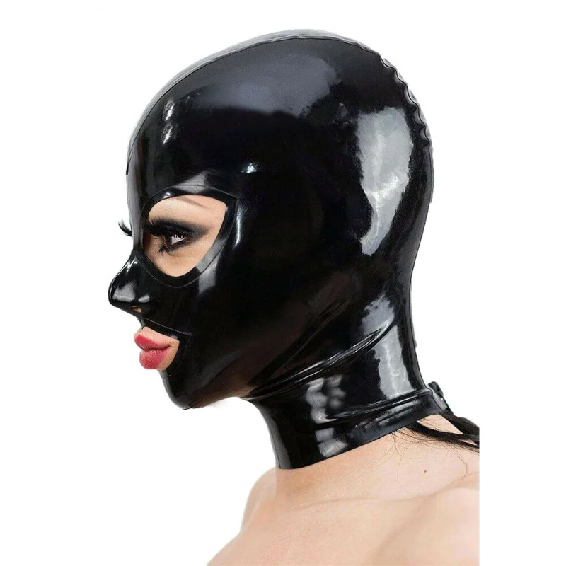 Capucha de látex sexy con cremallera, ojos abiertos y boca, máscara negra para fiestas de no imitanio de Halloween, eventos fetiche y actuaciones temáticas.