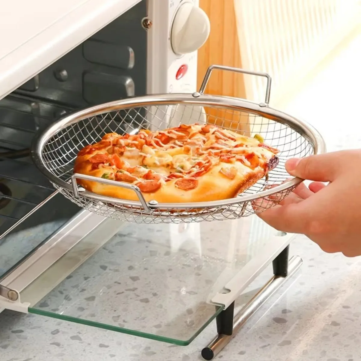 1 Pc Air Fryer Stainless Steel Rack Oil Filter Tray Vegetable Fruit Water Drain Basket for Pasta Fries Grilling Cooking Tool view 5
