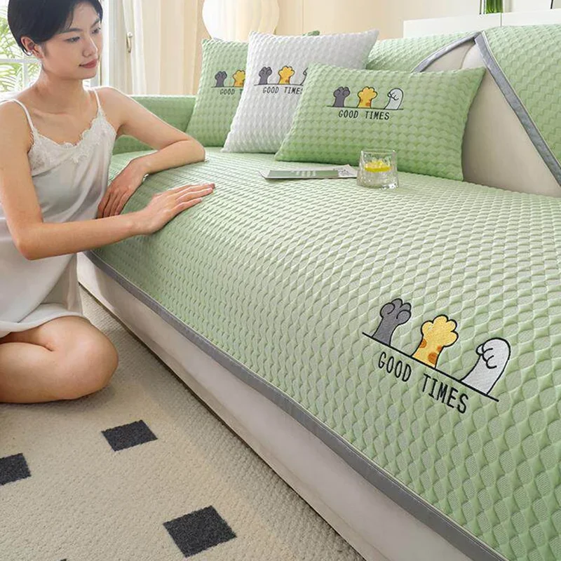 2026 New Summer Cartoon Ice Bean Sofa Cushion Solid Non-Slip Sofa Cover for Living Room Lovely Cooling Anti-Scratch Couch Covers