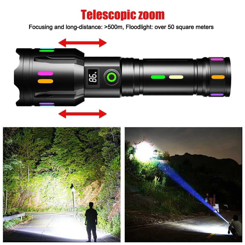 Lampe de poche laser blanche TYPE-C torche de camping aste militaire DulZoomable Spot de recherche Lampes de poche LED portables