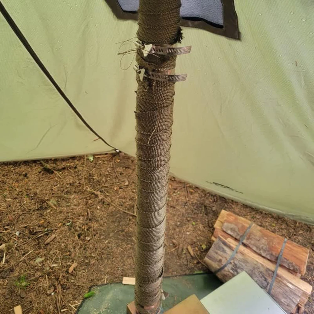 Cinta ignífuga para estufa de tienda de campaña, Protector de chimenea antiescaldaduras ajustable con 2 abrazaderas, cinturón Protector de patos para estufa