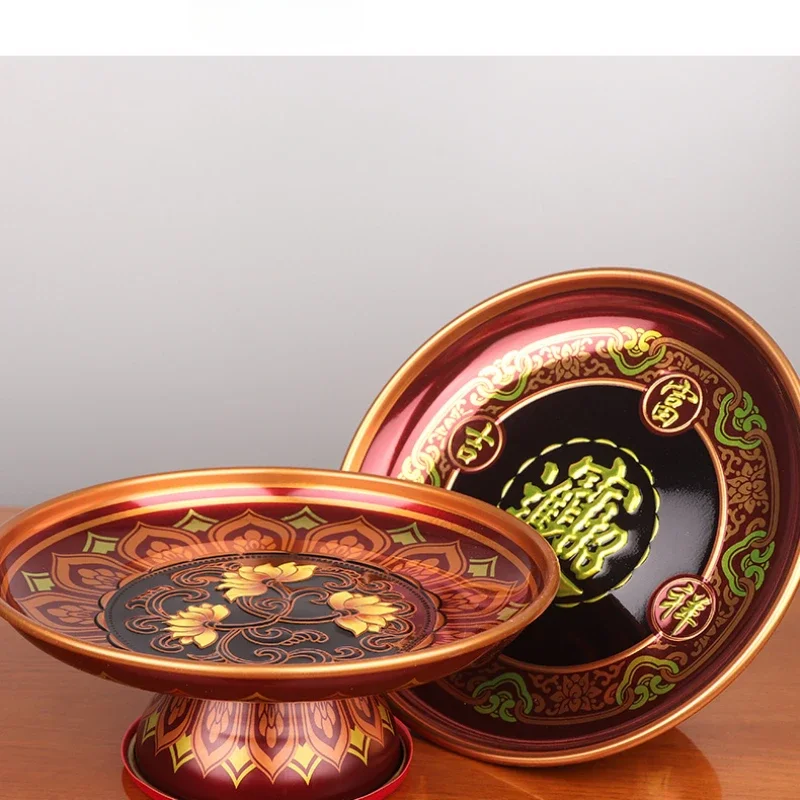 Chinese Style Alloy High Foot Offering Table for Household Offerings Buddha Table, Fruit Plate, Guanyin God of Wealth Buddha Set