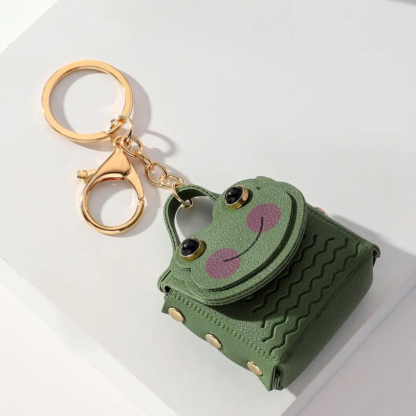 New Creative Leather Frog Coin Purse Car Key Chain Bag Pendant Bluetooth Headset Bag Personality Cute Keychain