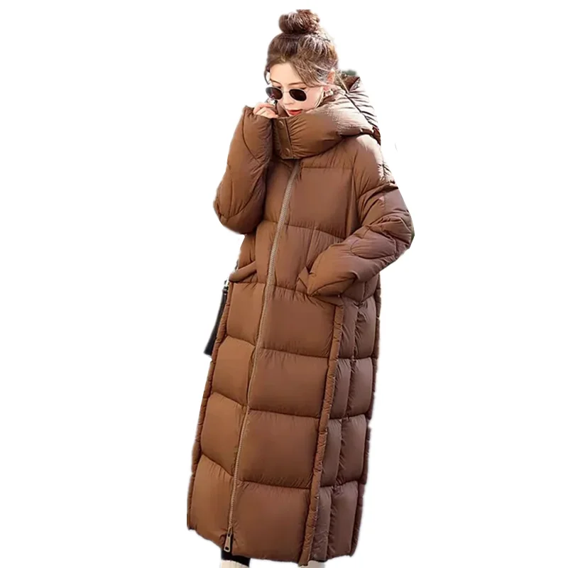 2024 New Winter Parkas Long Down Padded Jacket Female Korean fashion hooded thick Warm Cotton Outwear women Loose overcoat T549