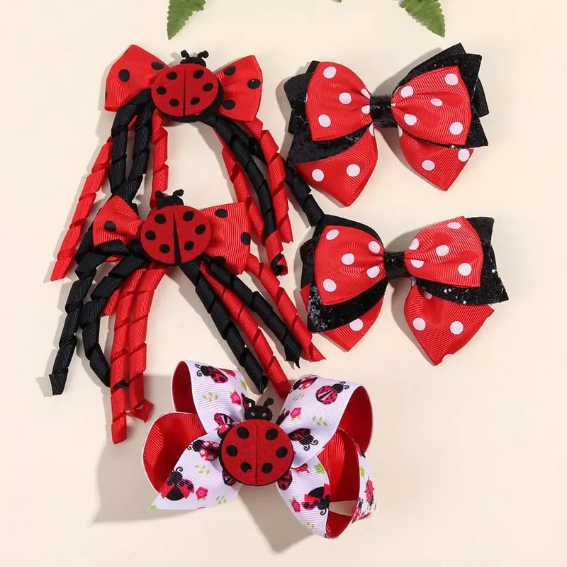 ncmama 5Pcs Ladybug Hair Clips Cute Ladybird Bow Hair Pin for Kids Girls Handmade DIY Barrettes Headdress Women Hair Accessories