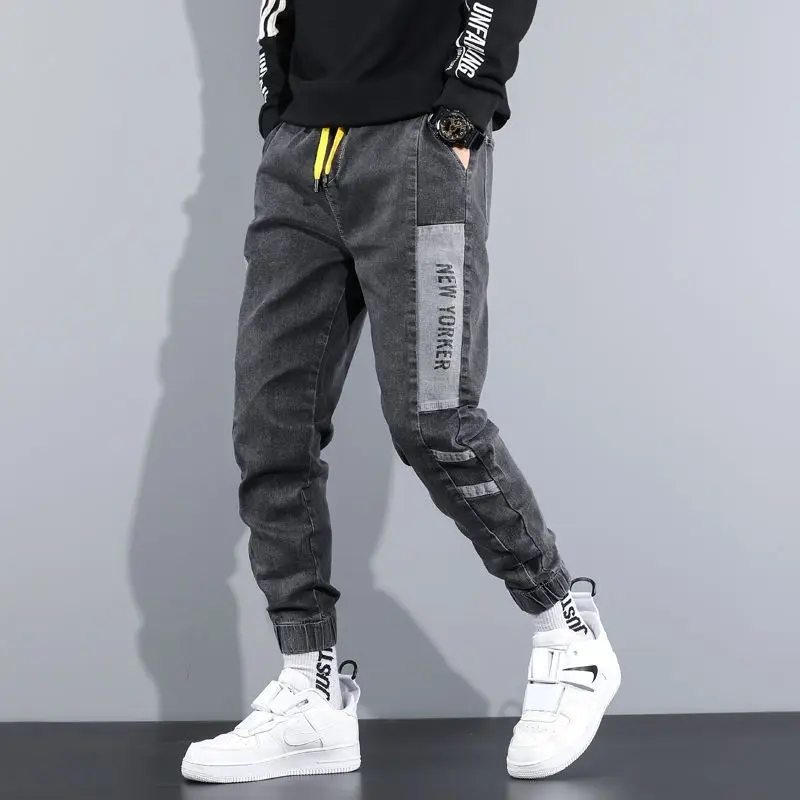 

Summer Gray Denim Trousers Men's Workwear Pants Korean Style Fashion Thin Harem Loose Summer Ankle Banded Pants Men