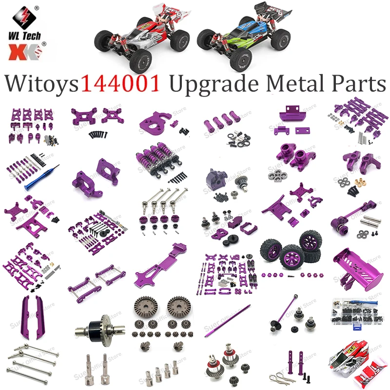 Wtoys 144001 RC Car Upgrade with Metal-aluminum Parts, Bumper, Rear Wing, Chassis Guard Transmission Shaft, Differential Gearbox