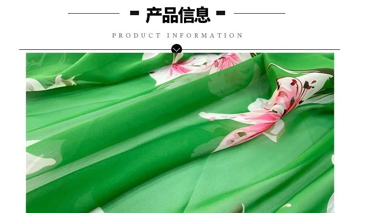 High Quality Brand V Green Flowers Printing silk fabrics Really Pure 100% Mulberry Silk Chiffon Fabric by the meters for Sewing