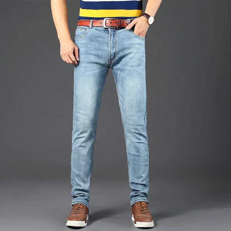 Wthinlee New Stretch Fashion Classic Blue Black Work Denim Business Men\'s Jeans Casual Straight  Trousers Male Brand Clothing