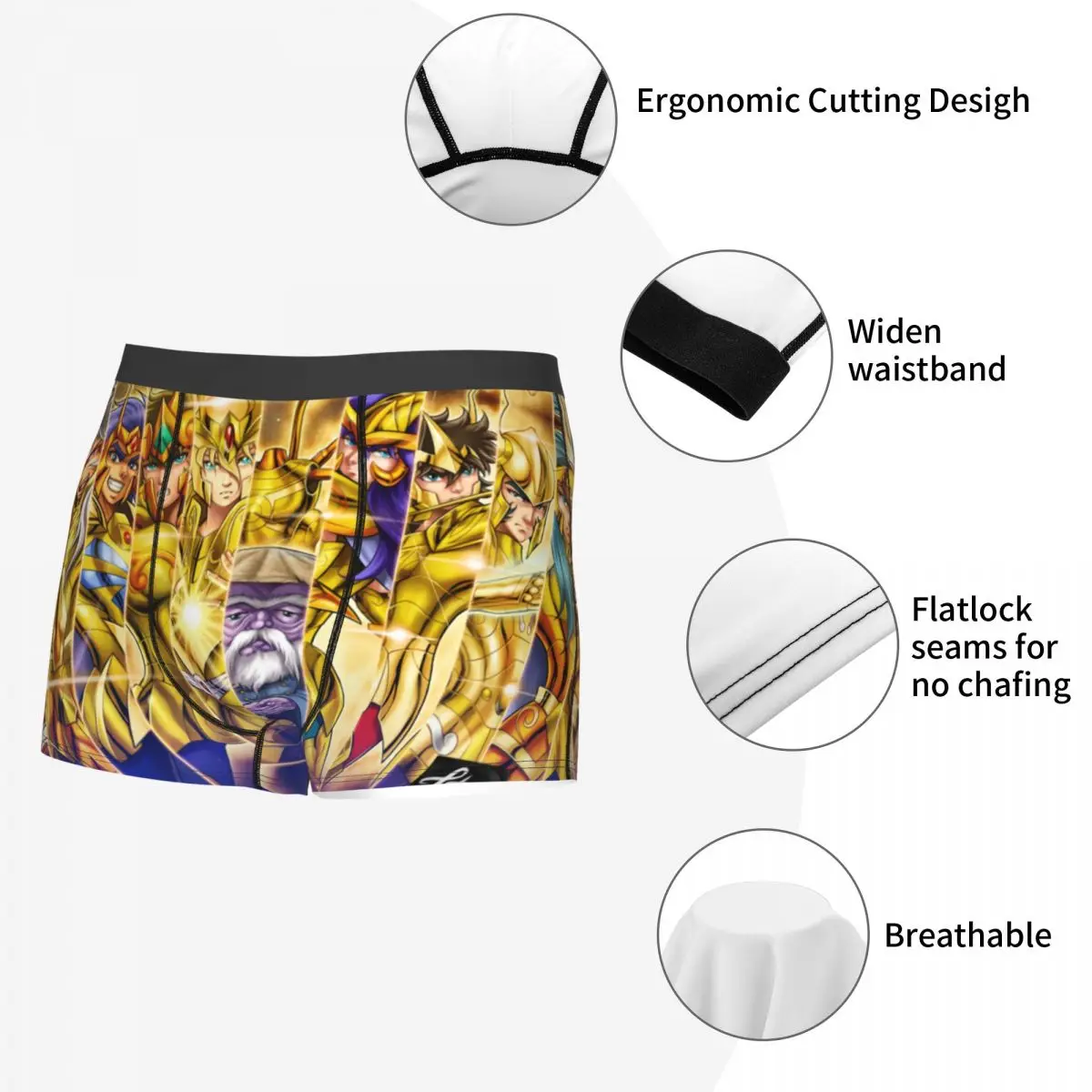 12 Gold Saints Knights Of The Zodiac Underwear Male Saint Seiya Manga Boxer Briefs Shorts Panties Breathable Underpants