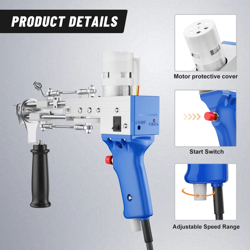 2 in 1 tufting Gun Electric Carpet Weaving Flocking Machine Tufting Gun Set Cut Pile Loop Pile with Ball of Yarn, Carpet Cloth